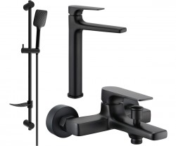 MEXEN/S - Lynx DF62 Set umyvadlové a vanové baterie s příslušenstvím, černá (745913DF62-70)