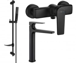 MEXEN/S - Lynx DF72 SET umyvadlová a sprchová baterie s příslušenstvím, černá (745914DF72-70)