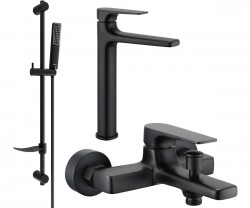 MEXEN/S - Lynx DF72 Set umyvadlové a vanové baterie s příslušenstvím, černá (745913DF72-70)