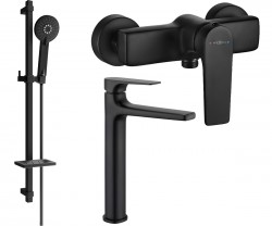 MEXEN/S - Lynx DQ40 SET umyvadlová a sprchová baterie s příslušenstvím, černá (745914DQ40-70)