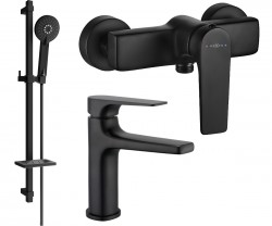 MEXEN/S - Lynx DQ40 SET umyvadlová baterie + sprchová s příslušenstvím, černá (745904DQ40-70)