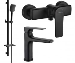 MEXEN/S - Lynx DQ62 SET umyvadlová baterie + sprchová s příslušenstvím, černá (745904DQ62-70)