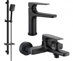 MEXEN/S - Lynx DQ62 Set umyvadlové a vanové baterie s příslušenstvím, černá (745903DQ62-70)
