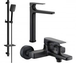 MEXEN/S - Lynx DQ62 Set umyvadlové a vanové baterie s příslušenstvím, černá (745913DQ62-70)
