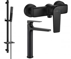 MEXEN/S - Lynx DQ72 SET umyvadlová a sprchová baterie s příslušenstvím, černá (745914DQ72-70)