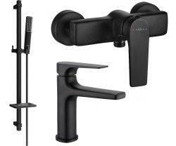 MEXEN/S - Lynx DQ72 SET umyvadlová baterie + sprchová s příslušenstvím, černá (745904DQ72-70)