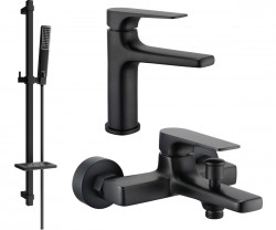 MEXEN/S - Lynx DQ72 Set umyvadlové a vanové baterie s příslušenstvím, černá (745903DQ72-70)