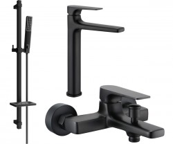 MEXEN/S - Lynx DQ72 Set umyvadlové a vanové baterie s příslušenstvím, černá (745913DQ72-70)
