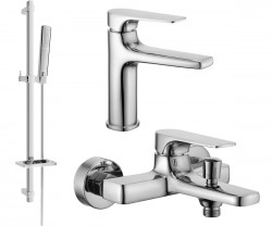 MEXEN/S - Lynx DQ72 Set umyvadlové a vanové baterie s příslušenstvím, chrom (745903DQ72-00)