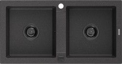 MEXEN/S - Mario granitový dřez 2-bowl 820 x 436 mm, černá kropenatá, + černý sifon (6504822000-76-B)