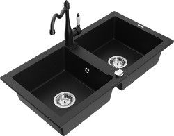 MEXEN/S - Mario granitový dřez 2-bowl včetně baterie Carla, černá (6504-77-670700-70)