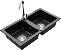 MEXEN/S - Mario granitový dřez 2-bowl včetně baterie Telma, černá (6504-77-670200-00)