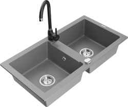 MEXEN/S - Mario granitový dřez 2-bowl včetně baterie Telma, šedá (6504-71-670200-70)