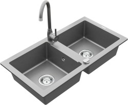 MEXEN/S - Mario granitový dřez 2-bowl včetně baterie Telma, šedá (6504-71-670200-71)