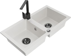 MEXEN/S - Mario granitový dřez 2-bowly včetně baterie Rita, bílá (6504-20-670300-70)