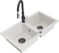 MEXEN/S - Mario granitový dřez 2-bowly včetně baterie Savita, bílá (6504-20-672601-70)