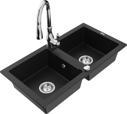 MEXEN/S - Mario granitový dřez 2-bowly včetně baterie Savita, černá (6504-77-672601-00)