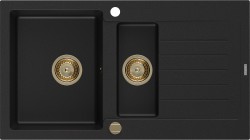 MEXEN/S - Matias granitový dřez 1.5 s odkapávačem 900 x 505 mm, černý, zlatý sifon (6502901505-77-G)