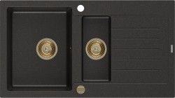 MEXEN/S - Matias granitový dřez 1.5 s odkapávačem 900x505 mm, černá/zlatá metalik,+ zlatý sifon (6502901505-75-G)
