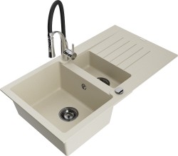 MEXEN/S - Matias granitový dřez 1.5 s odkapávačem včetně baterie Aster, béžová (6502-69-73450-07-B)
