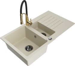 MEXEN/S - Matias granitový dřez 1.5 s odkapávačem včetně baterie Aster, béžová (6502-69-73450-57-B)