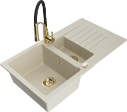 MEXEN/S - Matias granitový dřez 1.5 s odkapávačem včetně baterie Aster, béžová (6502-69-73450-57-G)