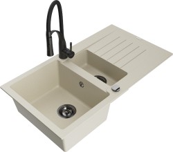 MEXEN/S - Matias granitový dřez 1.5 s odkapávačem včetně baterie Aster, béžová (6502-69-73450-70-B)