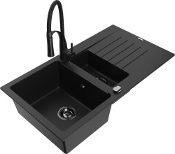 MEXEN/S - Matias granitový dřez 1.5 s odkapávačem včetně baterie Aster, černá (6502-77-73450-70-B)
