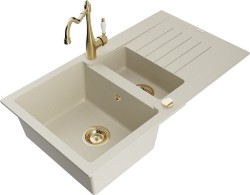 MEXEN/S - Matias granitový dřez 1.5 s odkapávačem včetně baterie Carla, béžová (6502-69-670700-50)