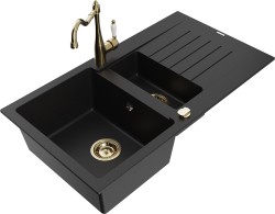 MEXEN/S - Matias granitový dřez 1.5 s odkapávačem včetně baterie Carla, černá (6502-77-670700-50)