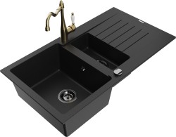 MEXEN/S - Matias granitový dřez 1.5 s odkapávačem včetně baterie Carla, černá (6502-77-670700-50-B)