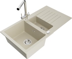 MEXEN/S - Matias granitový dřez 1.5 s odkapávačem včetně baterie Duero, béžová (6502-69-671600-00)