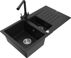 MEXEN/S - Matias granitový dřez 1.5 s odkapávačem včetně baterie Duero, černá (6502-77-671600-70)