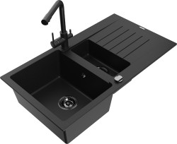 MEXEN/S - Matias granitový dřez 1.5 s odkapávačem včetně baterie Duero, černá (6502-77-671600-70-B)