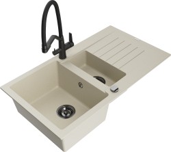 MEXEN/S - Matias granitový dřez 1.5 s odkapávačem včetně baterie Duo, béžová (6502-69-671701-70-B)