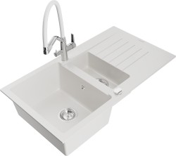 MEXEN/S - Matias granitový dřez 1.5 s odkapávačem včetně baterie Duo, bílá (6502-20-671701-02)