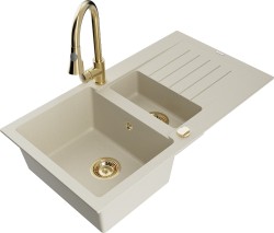 MEXEN/S - Matias granitový dřez 1.5 s odkapávačem včetně baterie Elia, béžová (6502-69-670101-50)