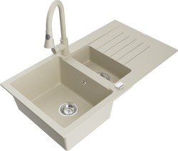 MEXEN/S - Matias granitový dřez 1.5 s odkapávačem včetně baterie Elia, béžová (6502-69-670101-69)