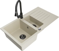 MEXEN/S - Matias granitový dřez 1.5 s odkapávačem včetně baterie Elia, béžová (6502-69-670101-70)