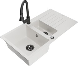 MEXEN/S - Matias granitový dřez 1.5 s odkapávačem včetně baterie Elia, bílá (6502-20-670101-70)