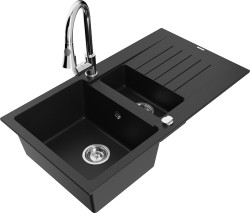 MEXEN/S - Matias granitový dřez 1.5 s odkapávačem včetně baterie Elia, černá (6502-77-670101-00)