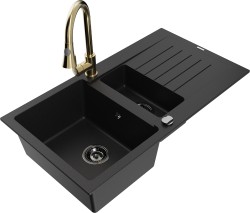 MEXEN/S - Matias granitový dřez 1.5 s odkapávačem včetně baterie Elia, černá (6502-77-670101-50-B)