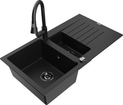 MEXEN/S - Matias granitový dřez 1.5 s odkapávačem včetně baterie Elia, černá (6502-77-670101-70-B)
