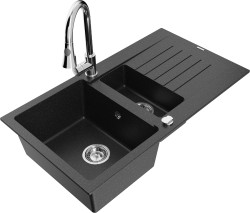 MEXEN/S - Matias granitový dřez 1.5 s odkapávačem včetně baterie Elia, černá/stříbrná metalik (6502-73-670101-00)