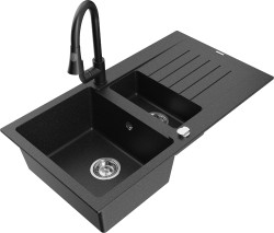 MEXEN/S - Matias granitový dřez 1.5 s odkapávačem včetně baterie Elia, černá/stříbrná metalik (6502-73-670101-70)