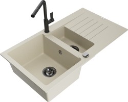MEXEN/S - Matias granitový dřez 1.5 s odkapávačem včetně baterie Flora, béžová (6502-69-670401-70-B)