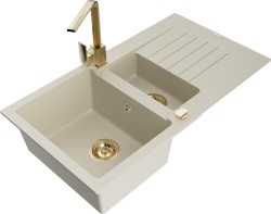 MEXEN/S - Matias granitový dřez 1.5 s odkapávačem včetně baterie Rita, béžový (6502-69-670300-50)