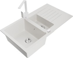 MEXEN/S - Matias granitový dřez 1.5 s odkapávačem včetně baterie Rita, bílá (6502-20-670300-20)