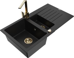 MEXEN/S - Matias granitový dřez 1.5 s odkapávačem včetně baterie Rita, černý (6502-77-670300-50)