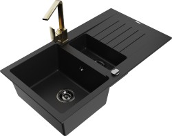 MEXEN/S - Matias granitový dřez 1.5 s odkapávačem včetně baterie Rita, černý (6502-77-670300-50-B)